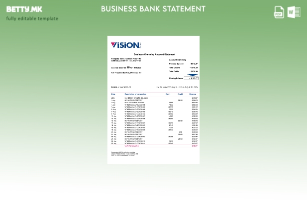 модерен стил Парагвај Vision Banco претпријатие изјава Word и PDF шаблон